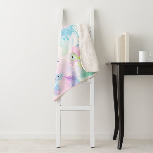 Manta Sherpa Monograma de Cute Under Sea Watercolor (In situ)