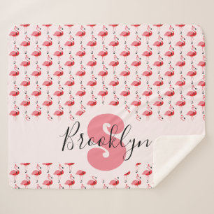 Manta Sherpa Monograma de flamingo rosado Santa Navidades