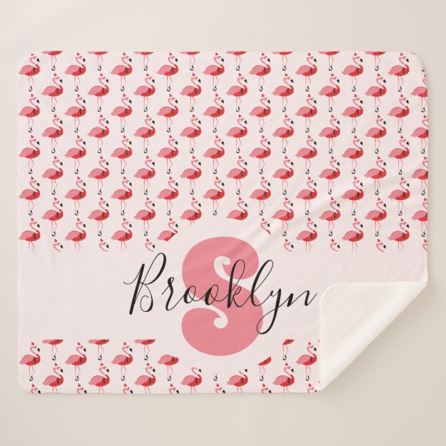 Manta Sherpa Monograma de flamingo rosado Santa Navidades (Anverso (horizontal))