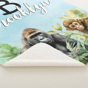 Manta Sherpa Monograma de gorila personalizada Chimpancee Jungl