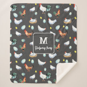 Manta Sherpa Monograma de granja de la familia del pollo