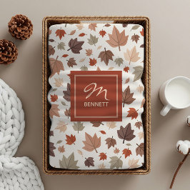 Manta Sherpa Monograma de Hojas de Otoño Elegantes Beige