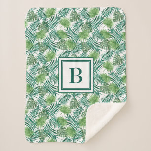 Manta Sherpa Monograma de hojas tropicales modernas