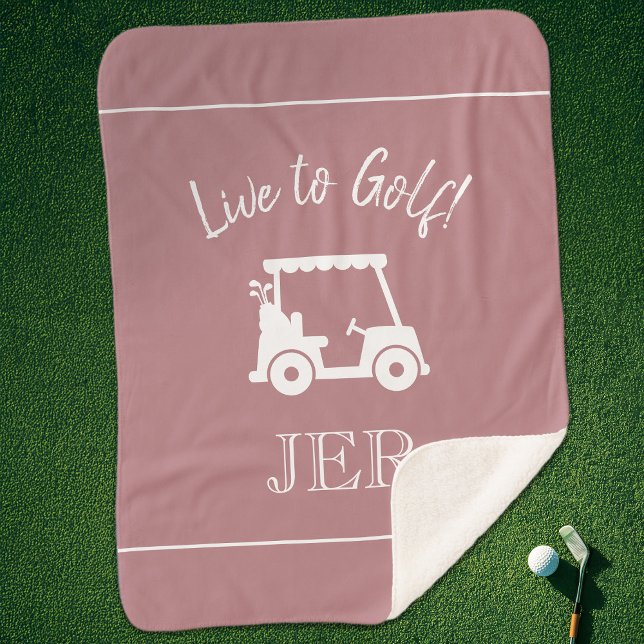 Manta Sherpa Monograma de iniciales de carrito de golf rosa pol (Golfer Golf Cart Monogram Initials Dusty Rose Pink Sherpa Blanket)