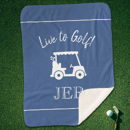 Manta Sherpa Monograma de iniciales de carrito de golfista Azul