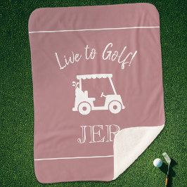 Manta Sherpa Monograma de iniciales de carrito de golfista rosa