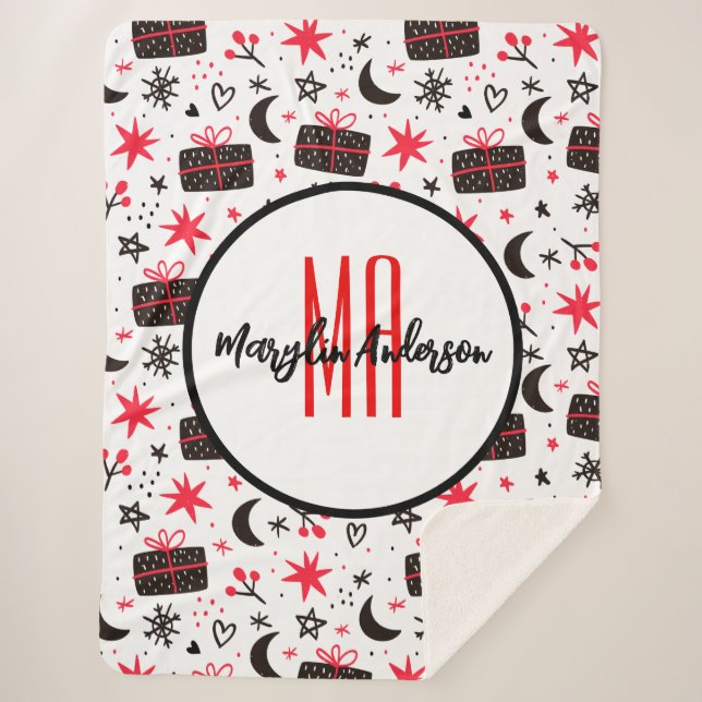 Manta Sherpa MONOGRAMA DE INVIERNO DE LOS navidades (Anverso)
