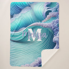 Manta Sherpa Monograma de las olas del mar Pastel