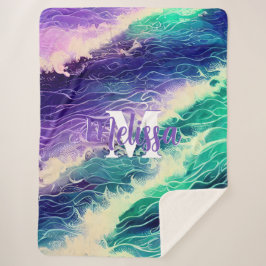 Manta Sherpa Monograma de las olas oceánicas de Pastel Hues