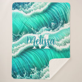 Manta Sherpa Monograma de ola de playa de Pastel