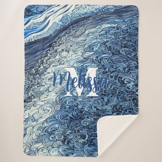 Manta Sherpa Monograma de ondas de agua (Anverso)