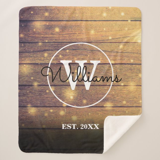 Manta Sherpa Monograma de paneles de madera rústica (Anverso)