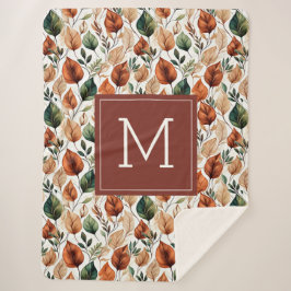 Manta Sherpa Monograma de patrón de hojas de salvia y terra de