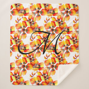 Manta Sherpa Monograma de patrón floral victoriano retro modern