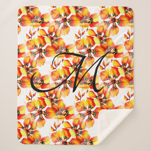 Manta Sherpa Monograma de patrón floral victoriano retro modern (Anverso)