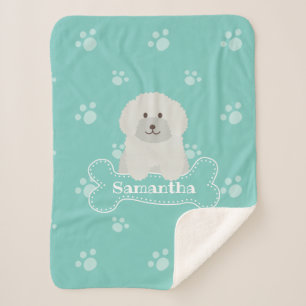 Manta Sherpa Monograma de Perro Perro de Cachorro Blanco Cura F