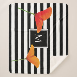 Manta Sherpa Monograma de rayas negras de Moda de amapola