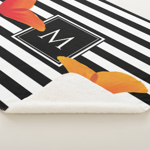 Manta Sherpa Monograma de rayas negras de Moda de amapola