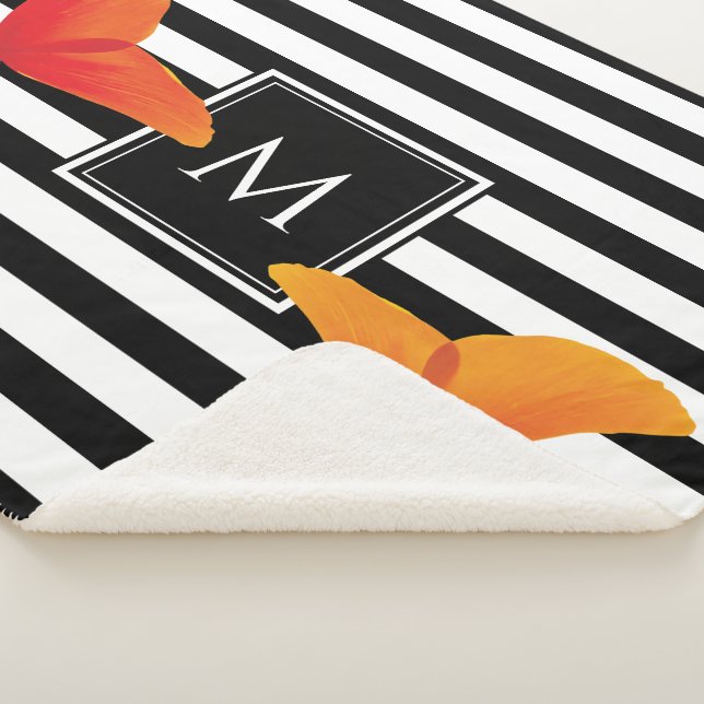 Manta Sherpa Monograma de rayas negras de Moda de amapola (3/4)