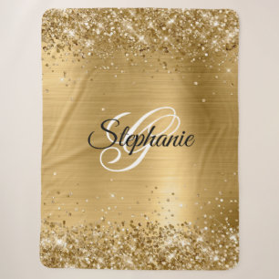 Manta Sherpa Monograma de Relieve metalizado dorado Purpurinoso