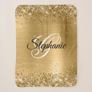 Manta Sherpa Monograma de Relieve metalizado dorado Purpurinoso