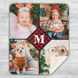 Manta Sherpa Monograma de relleno fotográfico rojo de búfalo