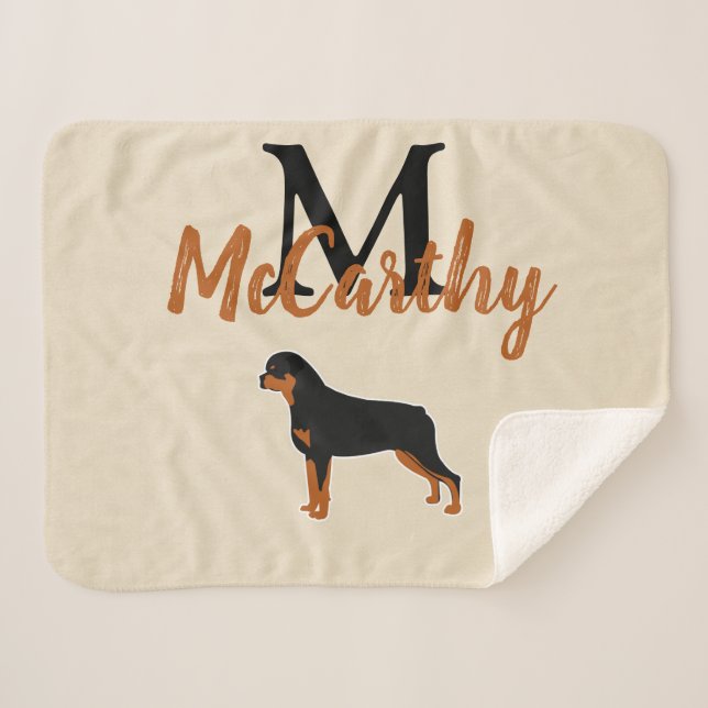 Manta Sherpa Monograma de Rottweiler Rottie Art Faux Linen (Anverso (horizontal))