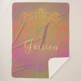 Manta Sherpa Monograma de tonalidad tierra desvanecida Mandala