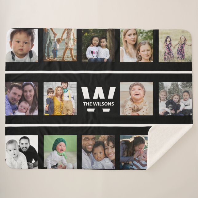 Manta Sherpa Monograma del Personalizado de múltiples fotos en  (Anverso (horizontal))