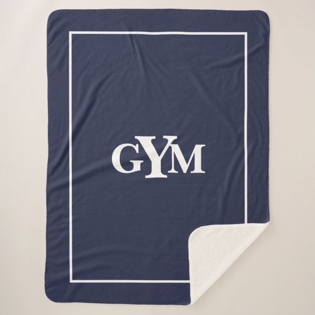 Manta Sherpa Monograma en bloque blanco azul de la Marina moder (Anverso)