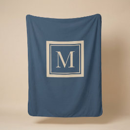 Manta Sherpa Monograma enmarcado personalizado azul y vainilla