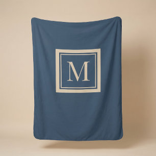 Manta Sherpa Monograma enmarcado personalizado azul y vainilla