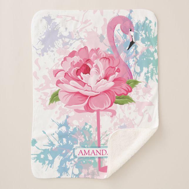 Manta Sherpa Monograma Flamingo pintado a mano (Anverso)