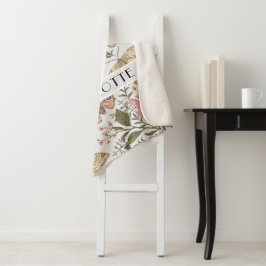 Manta Sherpa Monograma floral botánico de flores silvestres mod