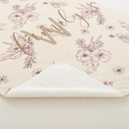 Manta Sherpa Monograma floral de esténcil de crema moderna