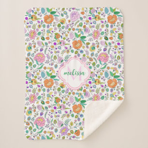 Manta Sherpa Monograma floral divertido lindo y colorido bebé n
