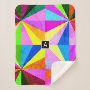 Manta Sherpa Monograma geométrico multicolor moderno colorido