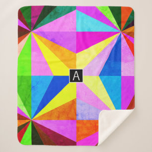 Manta Sherpa Monograma geométrico multicolor moderno colorido