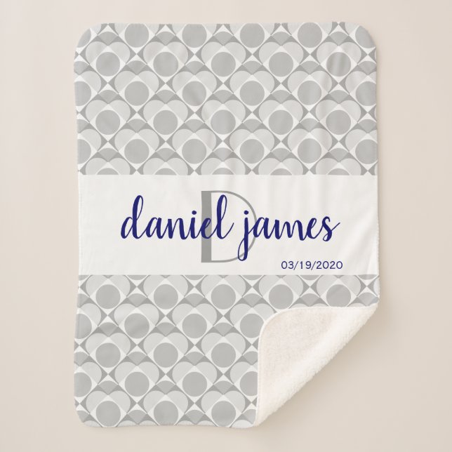 Manta Sherpa Monograma, gris geométrico/blanco/marina de corazó (Anverso)