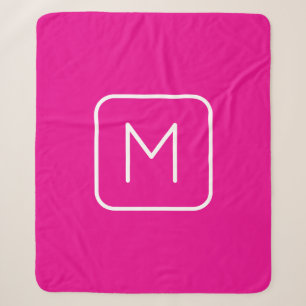 Manta Sherpa Monograma inicial simple y moderno Blanco y rosa