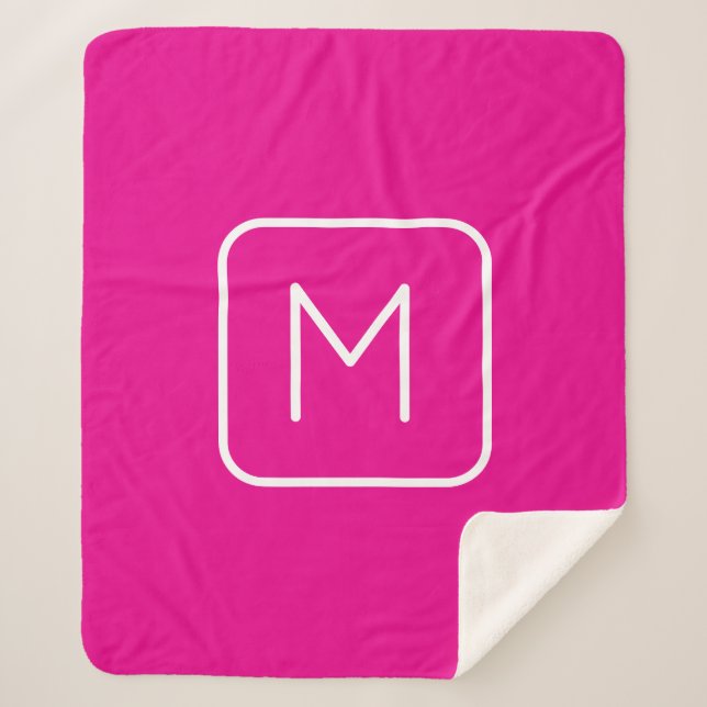 Manta Sherpa Monograma inicial simple y moderno | Blanco y rosa (Anverso)