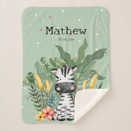 Manta Sherpa Monograma lindo cebra en la selva verde