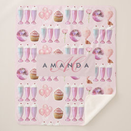 Manta Sherpa Monograma Milkshake Cute Rubor Regalos Retro Rosa