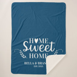 Manta Sherpa Monograma moderno azul recién casado Fecha estable