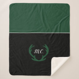 Manta Sherpa Monograma moderno de agentes de venado verde