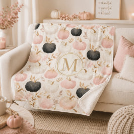 Manta Sherpa Monograma Moderno de Calabaza – Inicial Personaliz