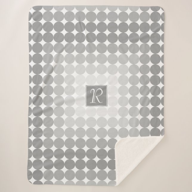 Manta Sherpa Monograma moderno de círculos grises (Anverso)