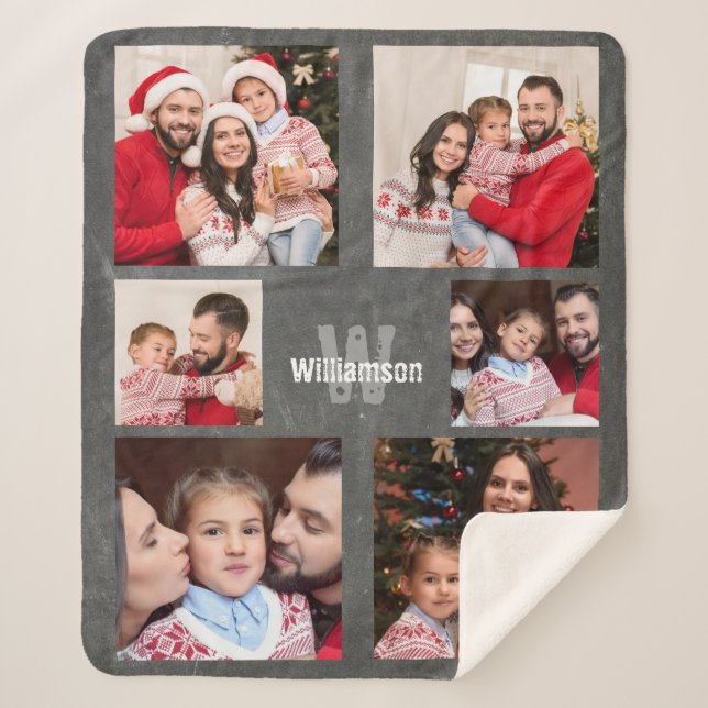 Manta Sherpa Monograma moderno de Collage de fotos ruso (Anverso)