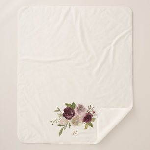 Manta Sherpa Monograma moderno de color de agua floral rosa de 