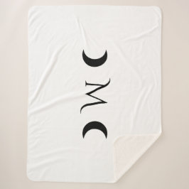 Manta Sherpa Monograma moderno de luna creciente blanco y negro